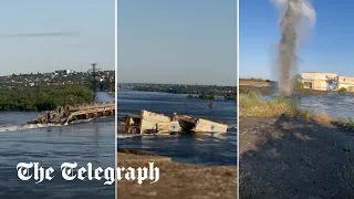 Kherson dam destroyed triggering flooding for Ukrainian and Russian troops in war zone