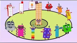 Numberblocks 20 add 1 to 12 and 10 to 100 and then add all numbers 2 (10 times)