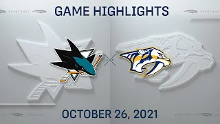 NHL Highlights | Sharks vs. Predators - Oct. 26, 2021