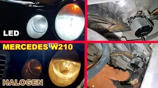 Mercedes W210 How to install LED bulbs H7 in Dipped Beam / Installation LED H7 6500K on Mercedes