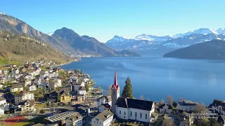 4K Lake Vierwaldstättersee Weggis- Vitznau SWITZERLAND スイス アルプス山脈