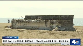 Bus-sized chunk of concrete washes ashore in Long Beach