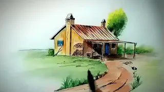 how to draw scenery drawing with pencil colours | sketch