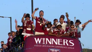 West Ham fans give players HEROES WELCOME during Europa Conference League victory parade