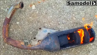 Cleaning the muffler on a scooter