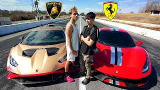 WE RACED FOR $50,000! (Lamborghini Huracan STO vs FERRARI 488 PISTA)