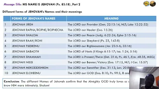 HIS NAME IS JEHOVAH (Ps. 83:18)_Part 2_(April 10, 2022)