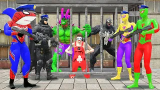 Spiderman Superheroes Police Shark Spiderman arrested Venom3 Hulk Joker in prison | King Spider