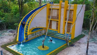 Build Underground  Pool House With Hut Fish To Mud 3-Story Villa And Water Slide Swimming Pool