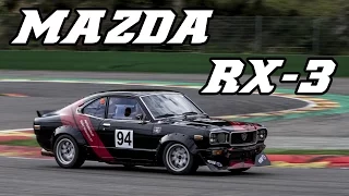 Mazda RX-3 13b Historic Racecar at Spa 2015 (very Loud open exhaust + Flames)