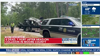 4 people killed, 1 hospitalized after head-on crash on Moore County highway