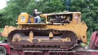 Caterpillar D9G donkey start and  unloading off a low loader