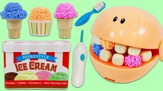 Feeding Mr. Play Doh Head Play Foam Ice Cream and Visiting the Dentist!