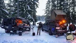 Snow Camping in Below Freezing Temps - Ram Rebel & Toyota Tundra