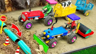 DIY tractor heavy trolley stuck in mud with round Drainage Pipe | Rescue cows truck | @Sunfarming