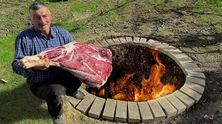 Giant Beef Leg Baked Underground! Incredibly Delicious Village Dinner