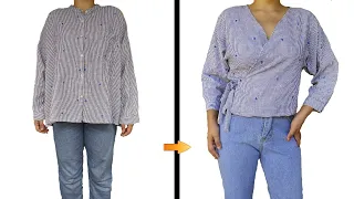 DIY WRAP TOP | How To Sew Wrap Top From Oversized Shirt | LemdyDIY