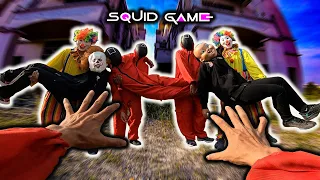 SQUID GAME RUN AWAY FROM THE KILLERS CLOWNS ||  ESCAPE SMALL HOUSES  ( epic parkour pov action )