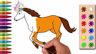 Horse Coloring Video - How To Draw A Horse For Kids - Horse Drawing And Colouring - Kids Coloring