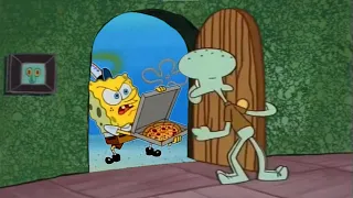 Squidward Trying to get Pizza from SpongeBob Door Edition