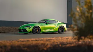 2022 Toyota Supra GR A91 on Apex VS-5RS wheels / vinyl-wrapped in Gloss Wasabi Green