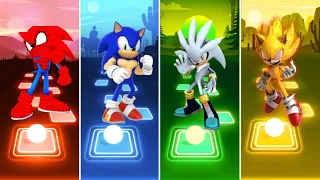 Spider Man Sonic 🆚 Muscular Sonic 🆚 Silver Sonic 🆚 Super Sonic exe | Sonic Tiles Hop EDM Rush