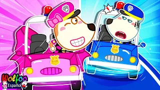 Desafío rosa vs azul en una carrera de coches de policía con Wolfoo y Lucy 💖💙 Juguemos Juntos