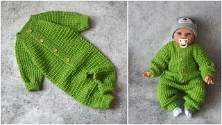 How to knit a baby jumpsuit. Knitted jumpsuit for a girl or a boy. Knitting.