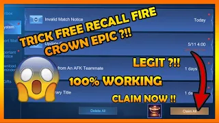 CLAIM NOW !!/TRICK FREE RECALL FIRE🔥 CROWN EPIC IN MOBILE LEGEND BANG BANG/LEGIT?!!🔥/100% WORKING.