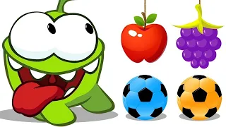 Aprende con Om Nom | Om Nom Brinca en Balones de Futbol para Comer Frutas de Colores