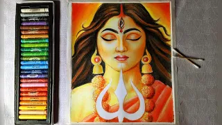 Durga Maa drawing oil pastel easy || Maa Durga face painting.