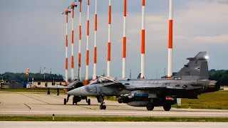 Hungarian JAS 39 Gripens in beast mode taxi with refueling probes extended [4K]