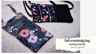 how to sew crossbody bag with zipper pockets + card slots - SALI crossbody bag  project