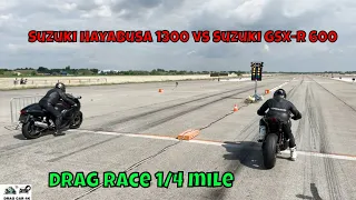 Suzuki Hayabusa 1300 vs Suzuki GSX-R 600 drag race 1/4 mile 🏍🚦 - 4K UHD