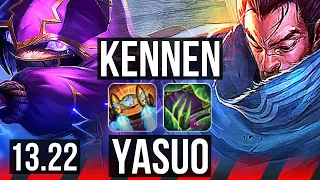 KENNEN vs YASUO (TOP) | 900+ games, 1.4M mastery, 9/2/5 | KR Master | 13.22