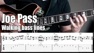 Guitar Walking Bass Lines w/chords | Jazz Lesson With Tabs - Joe Pass Style