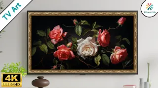 Vintage Roses with Vintage Frame 🌷 | TV Art | TV Screensaver | 4K 4 Hr No Sound