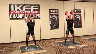 IKFF World Championship 2017 LONG CYCLE 2 x 32kg Denis Vasilev 85reps and Axel Adams 73reps