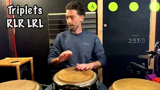 Congas technique tutorial - Triplets exercise n.1 - 5min. workout (play along)