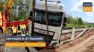 KIRCHHEIM: Lkw kracht in A7-Baustelle - insgesamt 42 Kilometer Stau