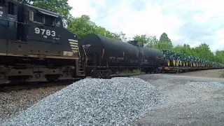 NS Train hauling John Deere Tractors,Depot Museum & Restored Caboose, more NS