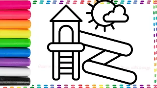 drawing and coloring Waterpark slide for kids and Toddlers |kids easy drawing
