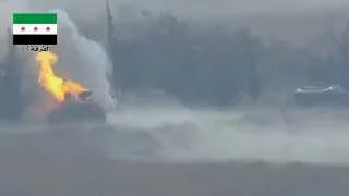 ريف حماة المصاصنة تفجير دبابة لقوات الأسد بصاروخ تاو على يد الجيش الحر 7 10 2015