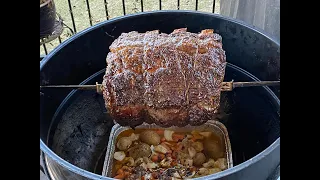 Hickory Smoked Standing Rib Roast on the 22" Weber Performer (Holiday Favorite!) Rotisserie Style!