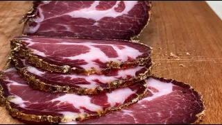 Dried pork neck. Coppa at home. Cured meat recipe (Koppa, capocollo)