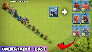 One Pekka With All Siege Machine Vs Level 1 Straight Line defense formation - clash of clans