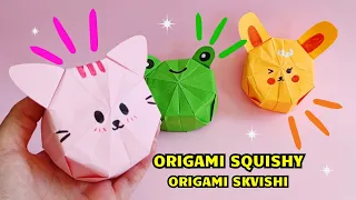 Origami Paper Squishy Cat, Bear & Frog | origami 3d | How to make squishy without glue & tape