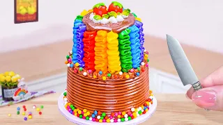 Satisfying Miniature 2 Tier Strawberry Rainbow Cake 🌈 Rainbow Chocolate Cake Recipe | Mini Cooking