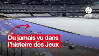 JO 2024 : la piste violette d'athlétisme se dévoile au Stade de France