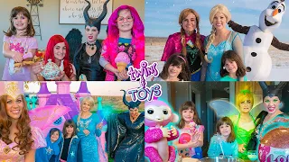 Elsa, Anna, and Maleficent Pretend Play with Fairy Godmother, Little Mermaid, and Tinker Bell